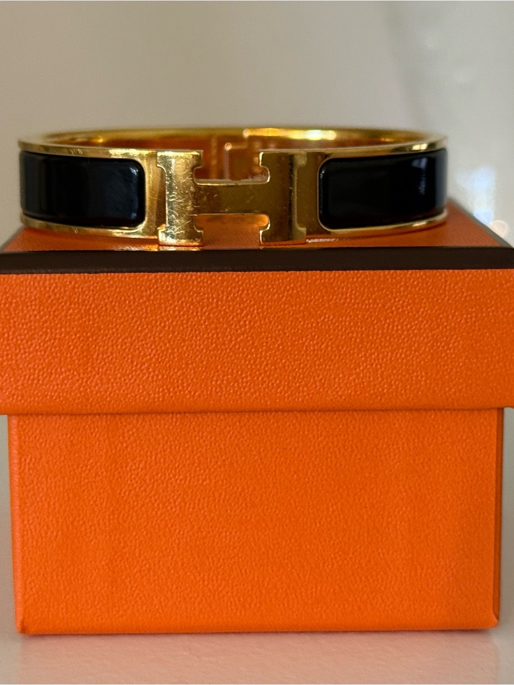 Hermes Gold and Black Enamel 'H' Cuff Bracelet